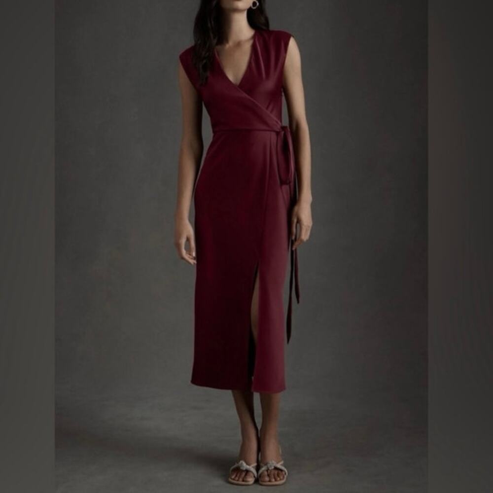 BHLDN Anthropologie Louisa Satin Charmeuse Midi Dress Dark Berry - Sz 6